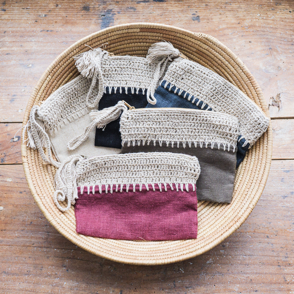 麻編みカラフルポーチ