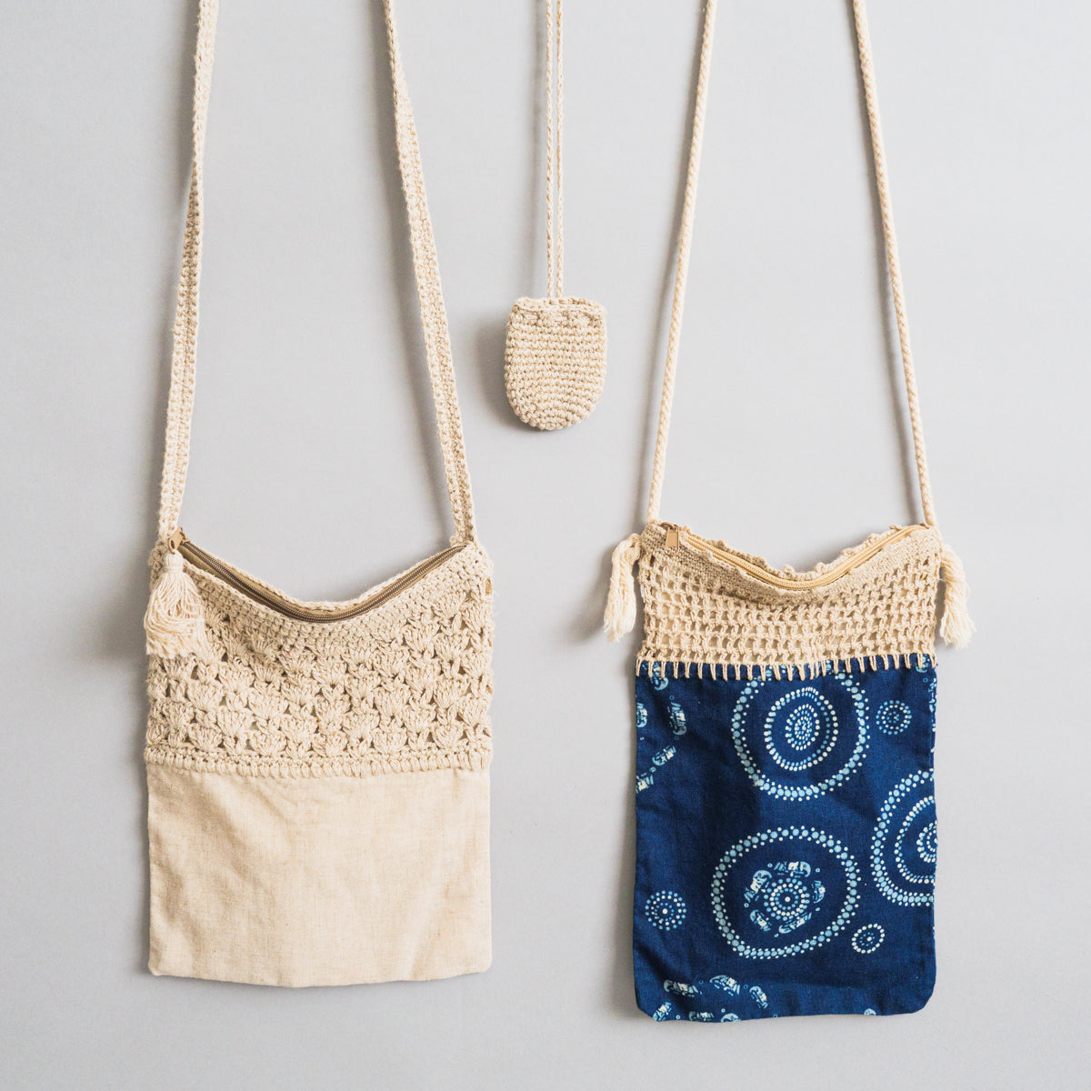 麻編み肩掛けポーチ