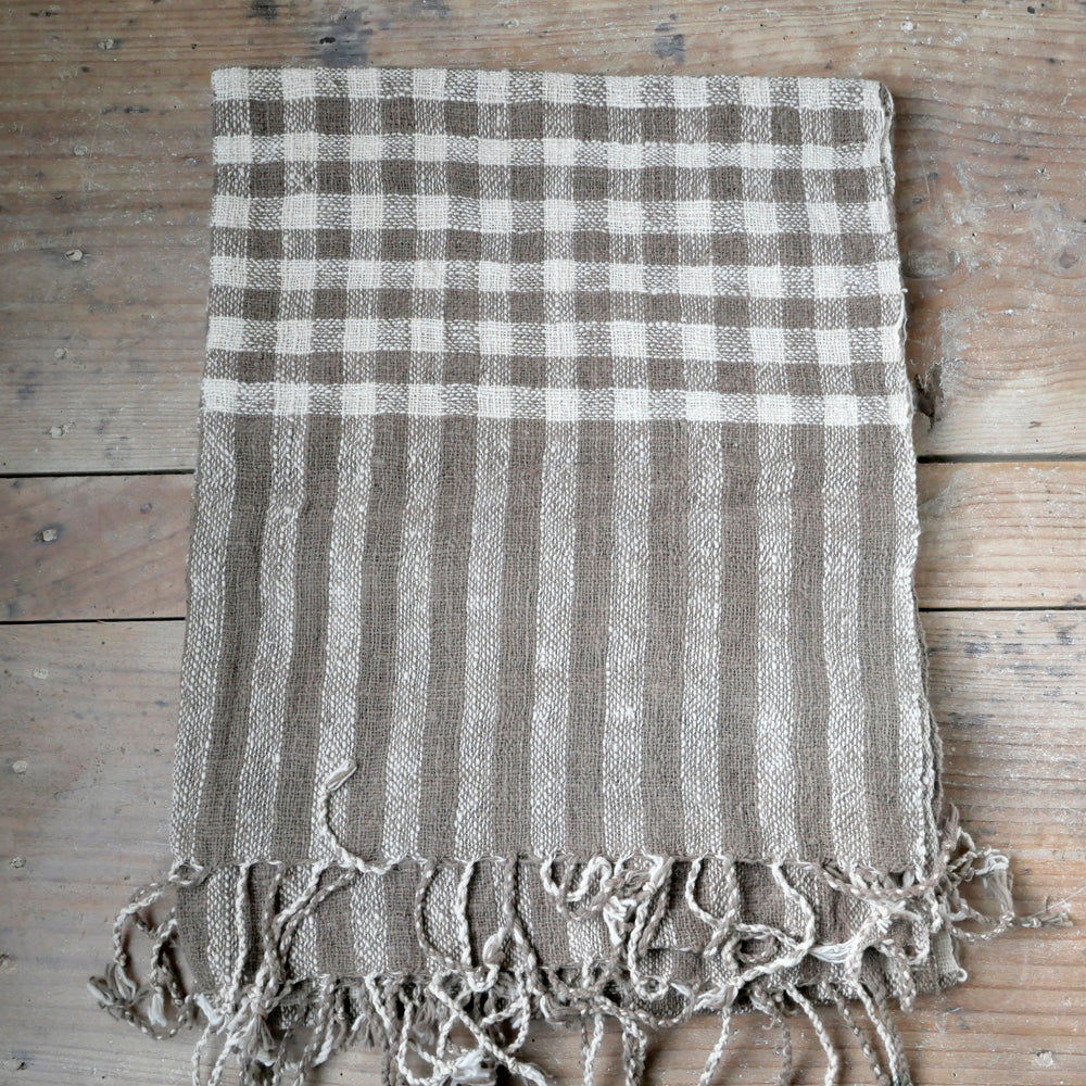 手紡ぎ草木染めストール(L)