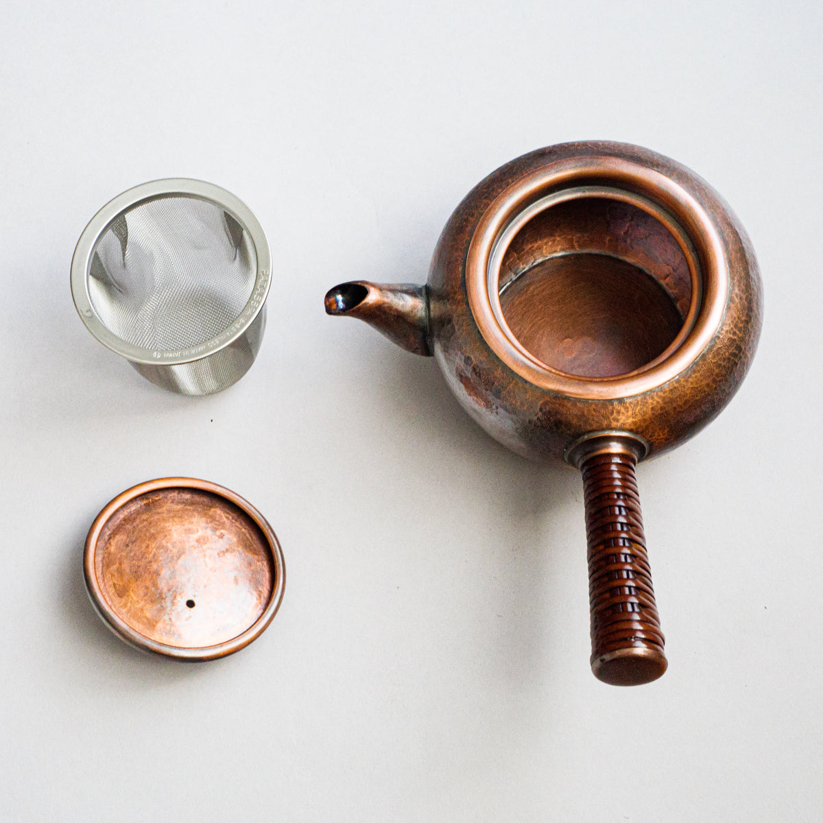 銅製急須丸形(中)市松模様