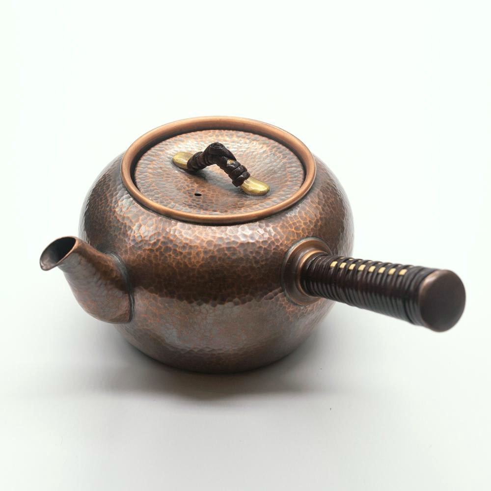 銅急須丸形(中)彩目 白四角柄