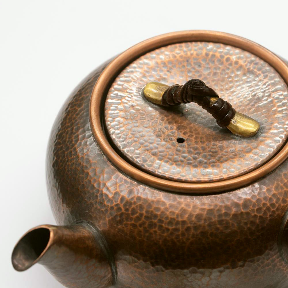 銅急須丸形(中)彩目 白四角柄