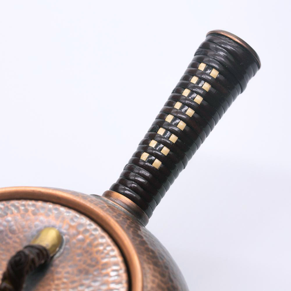 銅急須丸形(中)彩目 白四角柄