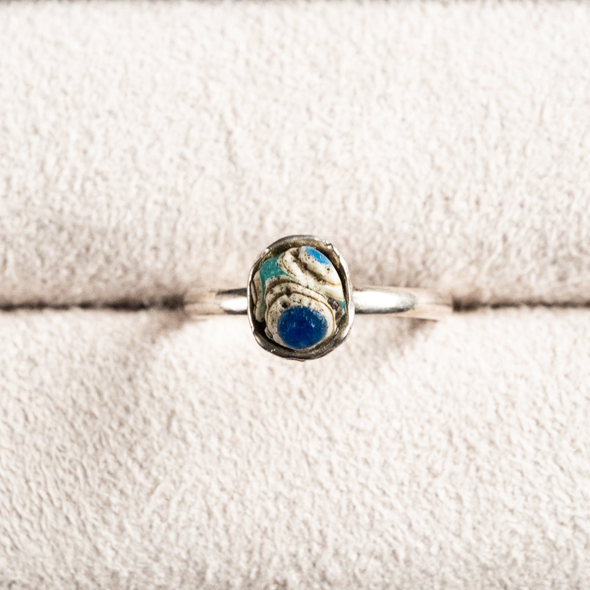 古代ローマンモザイクとんぼ玉片リング