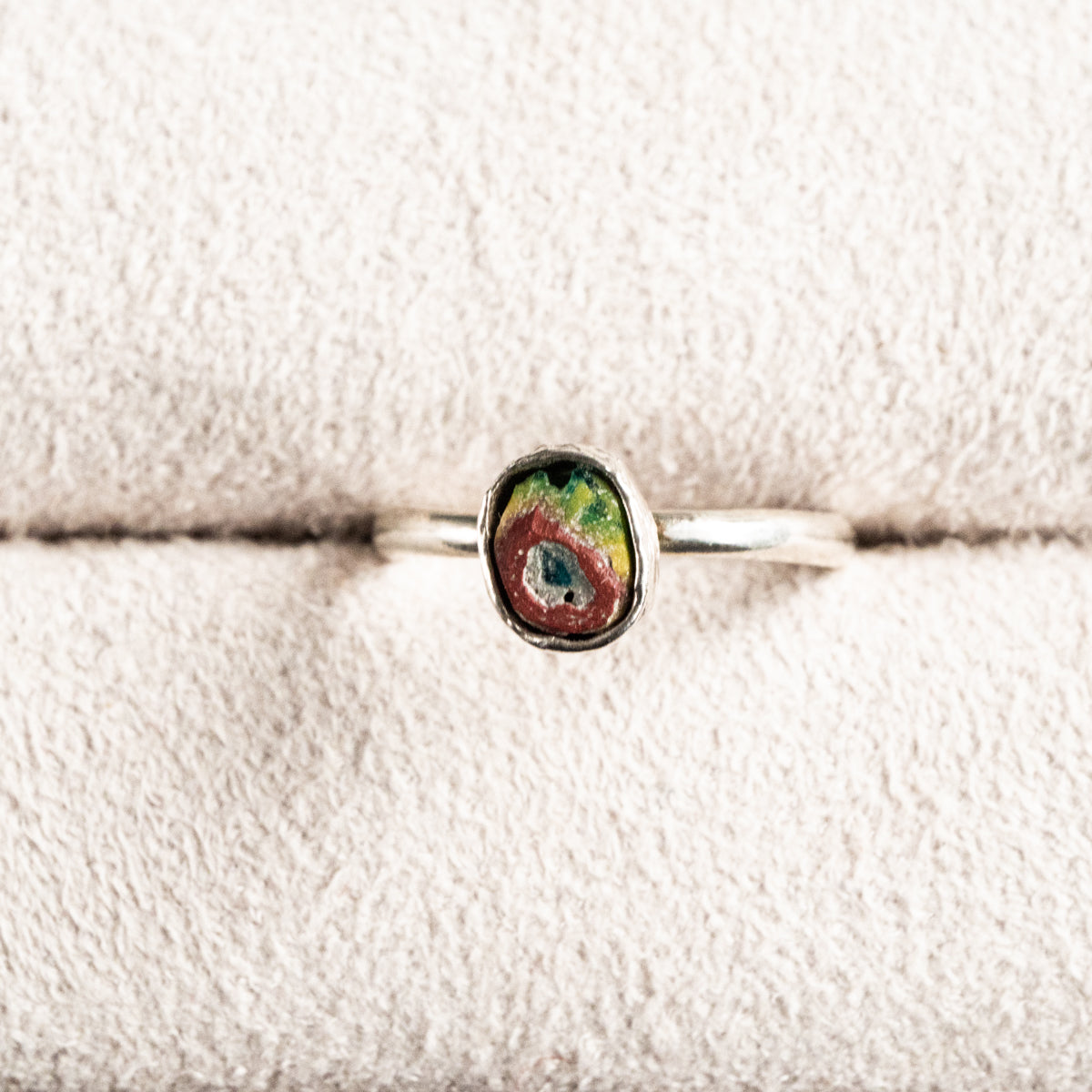 古代ローマンモザイクとんぼ玉片リング