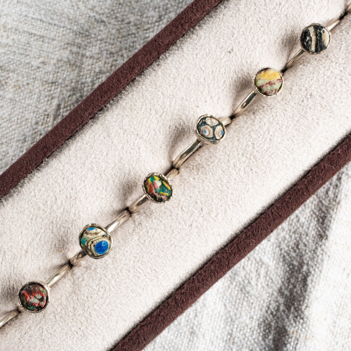 古代ローマンモザイクとんぼ玉片リング