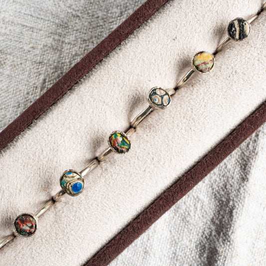 古代ローマンモザイクとんぼ玉片リング