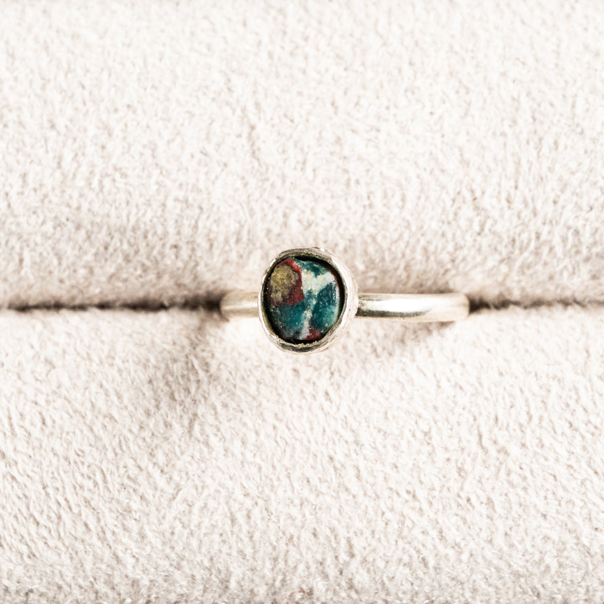 古代ローマンモザイクとんぼ玉片リング