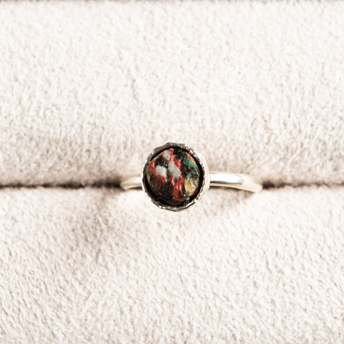 古代ローマンモザイクとんぼ玉片リング