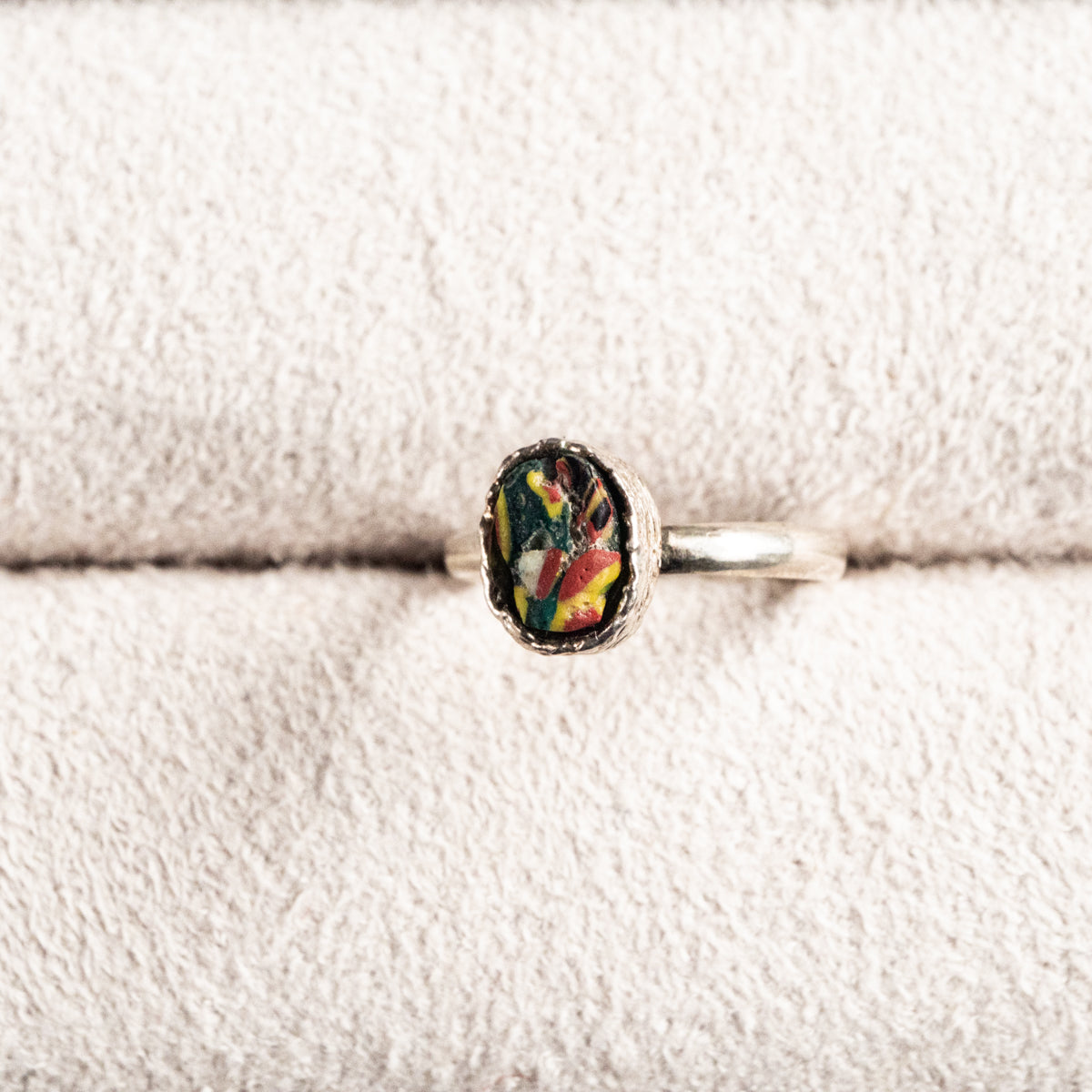 古代ローマンモザイクとんぼ玉片リング