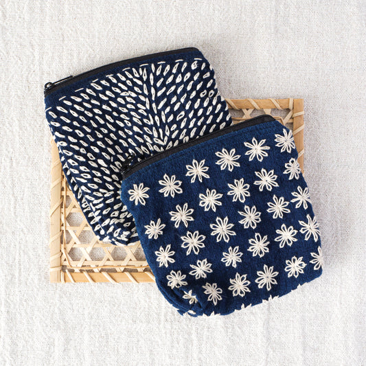 ブルー刺し子ポーチ