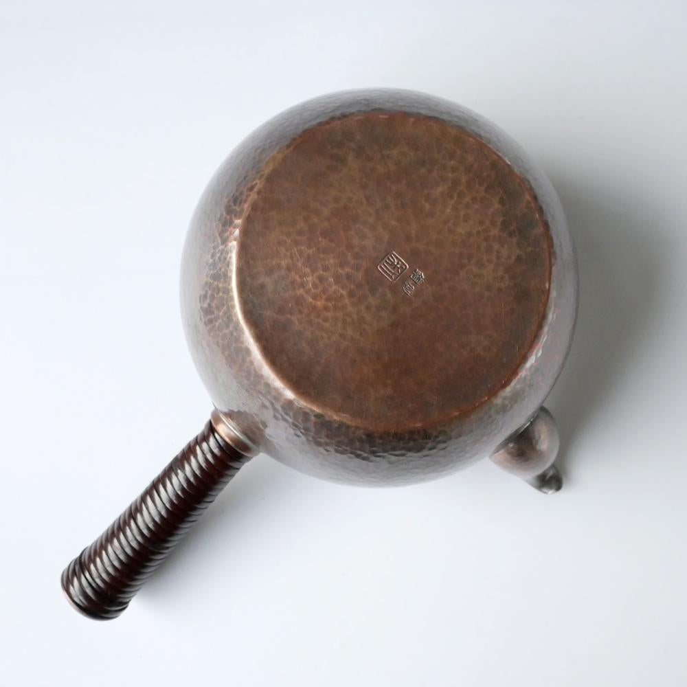 銅急須丸形(中)彩目 白四角柄