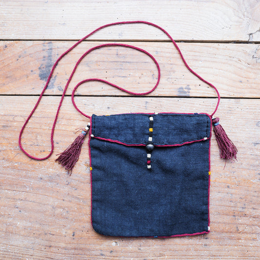 カレン族藍染め手織り肩掛けポーチ