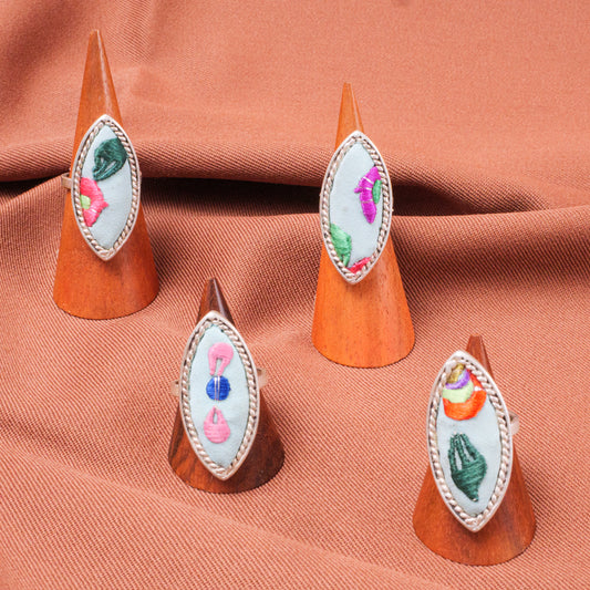 苗族刺繍リング(スカイブルーシリーズ)